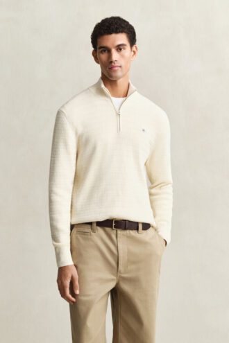 Mini-Pullover mit Halbreißverschluss und Zopfmuster