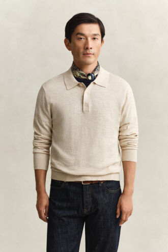 Polo-Pullover aus Slub-Baumwollmischung