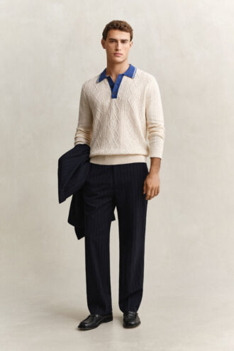 Polo-Pullover mit Zopfmuster